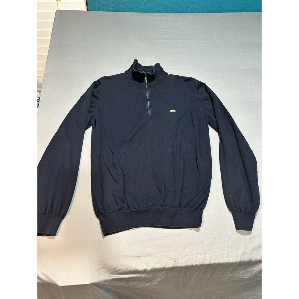 Lacoste Sweater Men's Navy Blue 1/4 Zip Pullover Preppy Gator Logo 5/L